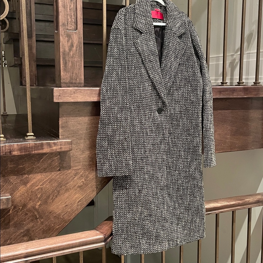 HUGO Black & Gray Textured Overcoat Blazer